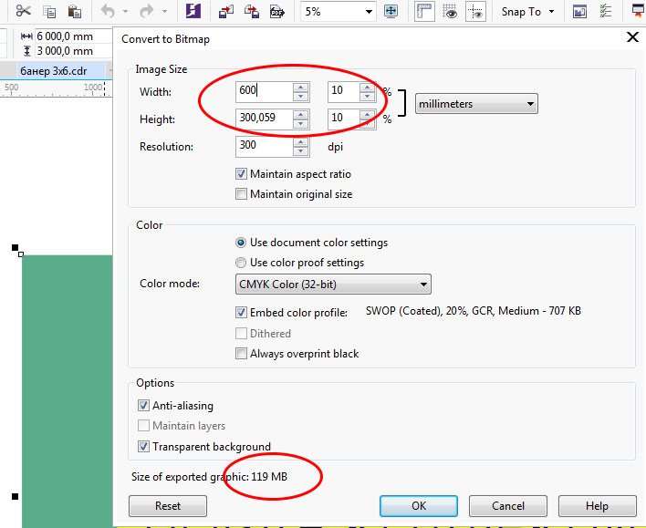 Corel Draw export settings